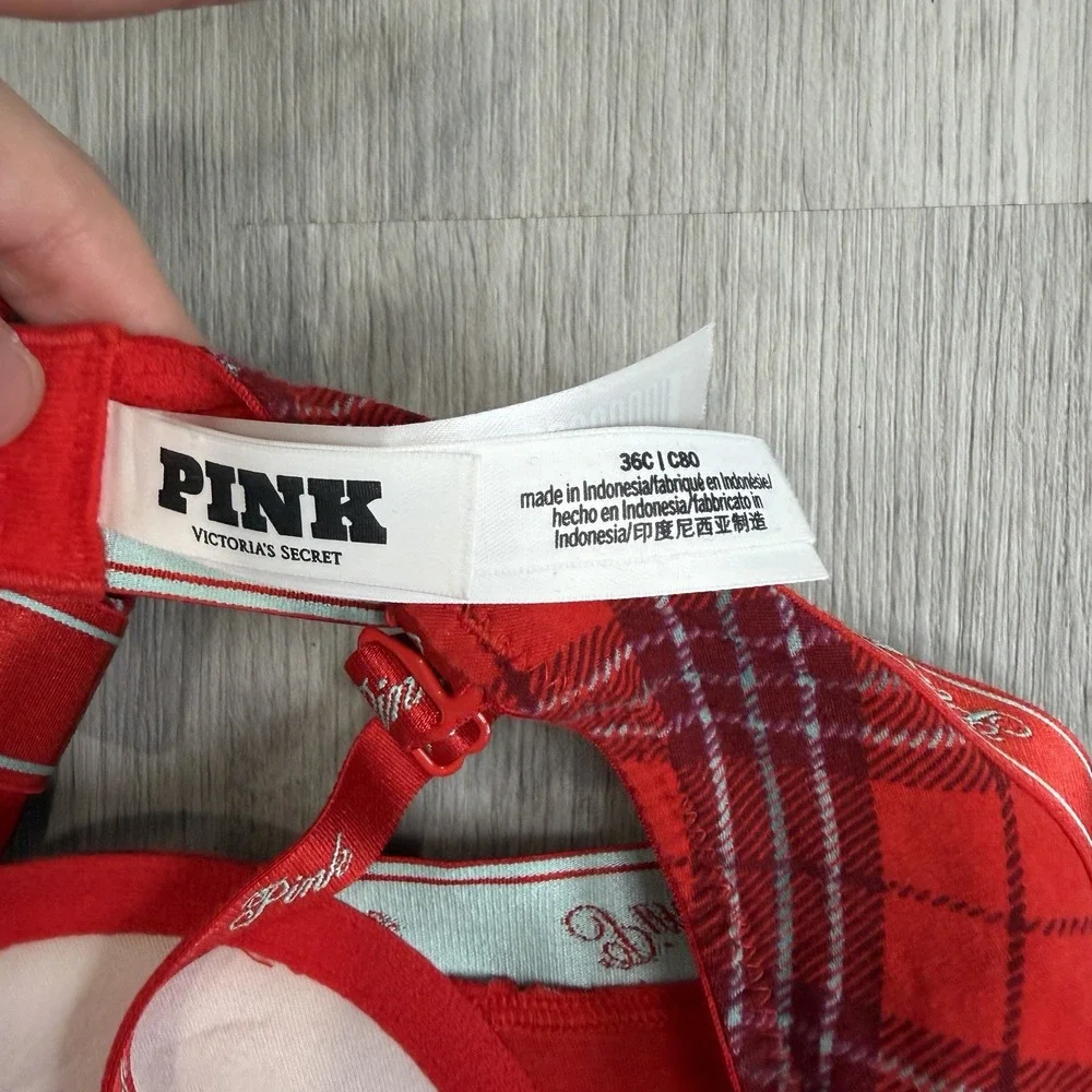Victoria's Secret Pink Wear Everywhere Push Up Bra Red Plaid 36C